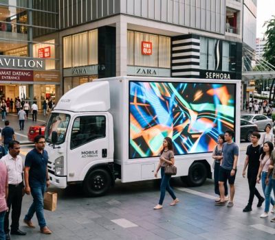 LED truck in Malaysia with content matched to different outdoor locations